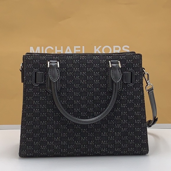 Michael Kors Hamilton Small Logo Embossed Washed Denim Satchel black color - Picture 5 of 15